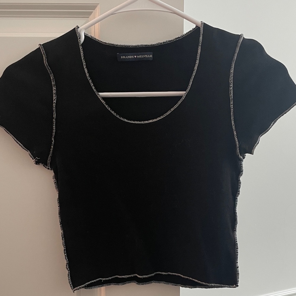 Brandy Melville Black Crop Top w/ White Stitching
